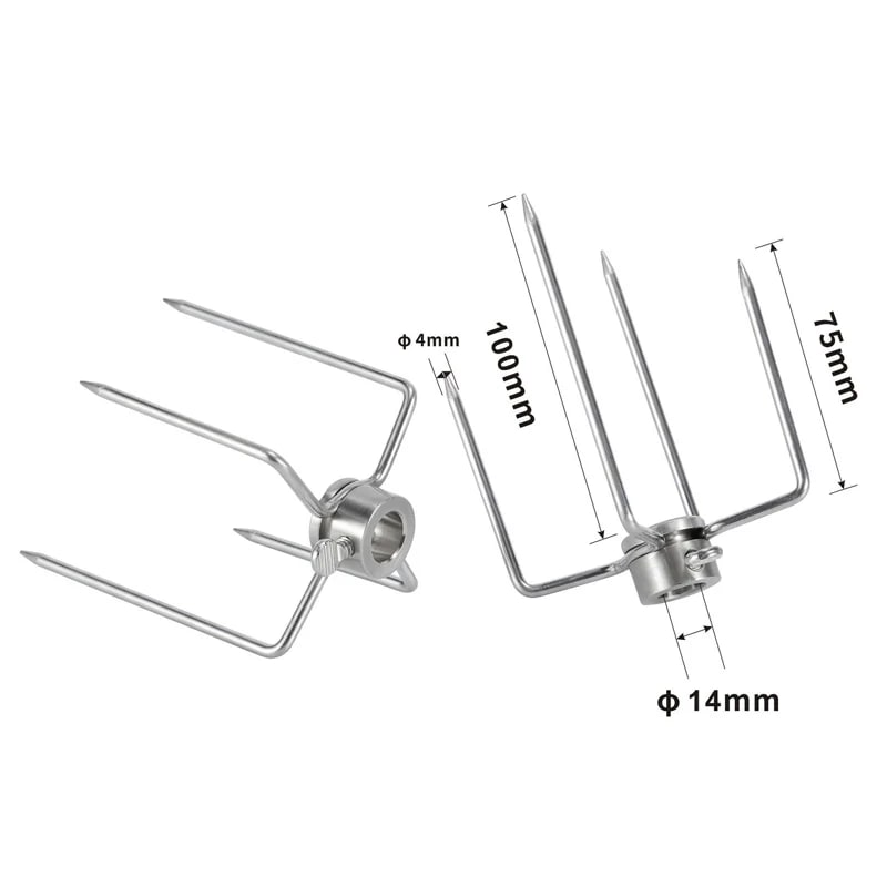 Rotisserie Meat Forks, 304 Stainless Steel, 4-Prong BBQ Replacement Forks - 14x75x100mm-2pcs