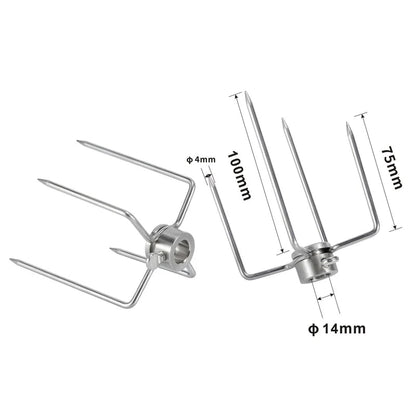 Rotisserie Meat Forks, 304 Stainless Steel, 4-Prong BBQ Replacement Forks - 14x75x100mm-2pcs