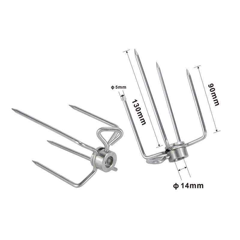 Rotisserie Meat Forks, 304 Stainless Steel, 4-Prong BBQ Replacement Forks - 14x99x130mm-2pcs