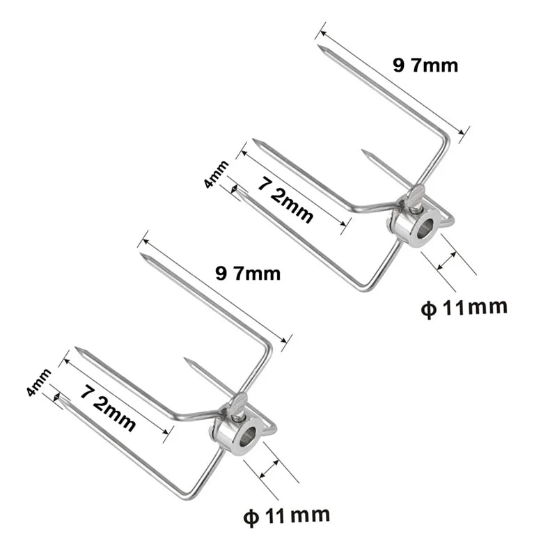 Rotisserie Meat Forks, 304 Stainless Steel, 4-Prong BBQ Replacement Forks - 11x72x97mm-2pcs