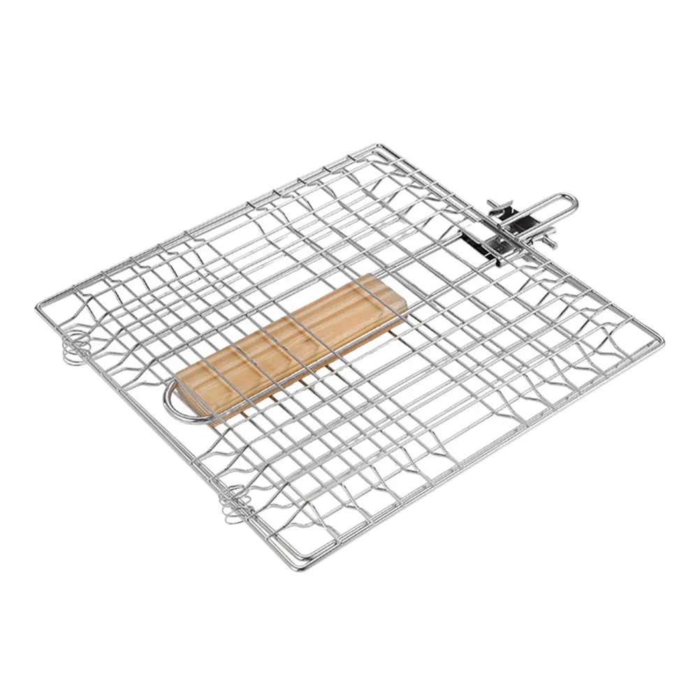 Steel Fish Grilling Basket for BBQ, Silver, 47 x 23 x 2.5 cm