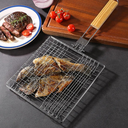 Steel Fish Grilling Basket for BBQ, Silver, 47 x 23 x 2.5 cm