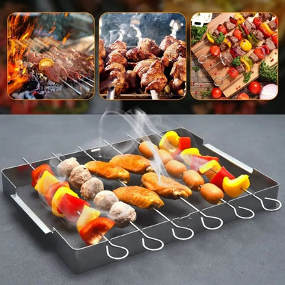 Stainless Steel Foldable BBQ Skewer Rack Set, 35 x 26cm