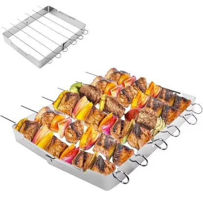 Stainless Steel Foldable BBQ Skewer Rack Set, 35 x 26cm