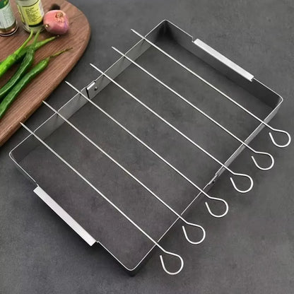 Stainless Steel Foldable BBQ Skewer Rack Set, 35 x 26cm