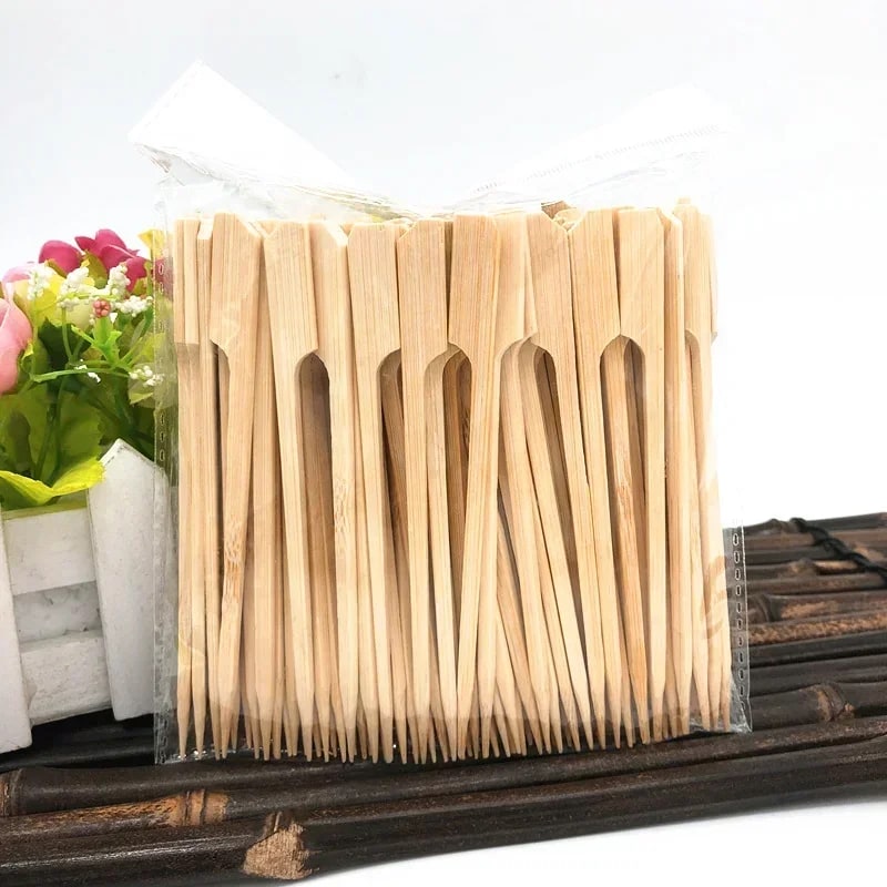 Wood BBQ Skewers with Handles, 100 Pack, 9cm or 18cm