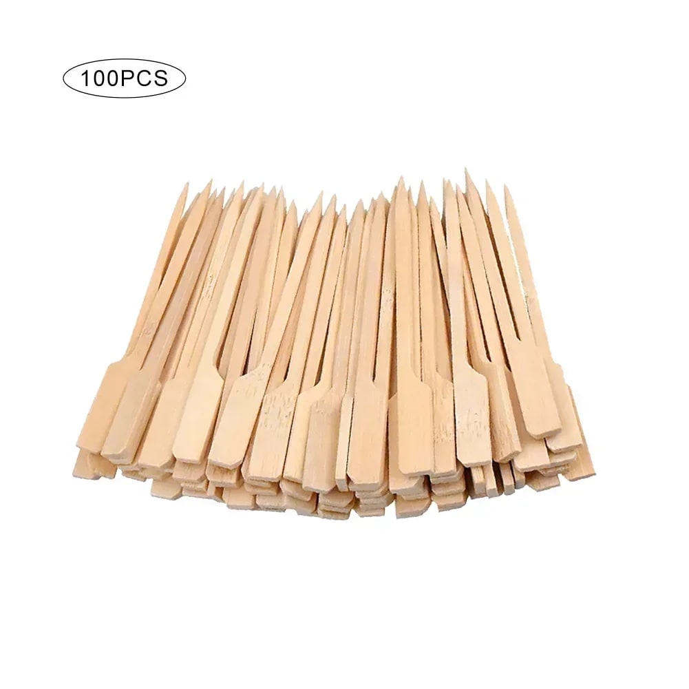 Wood BBQ Skewers with Handles, 100 Pack, 9cm or 18cm - 9cm