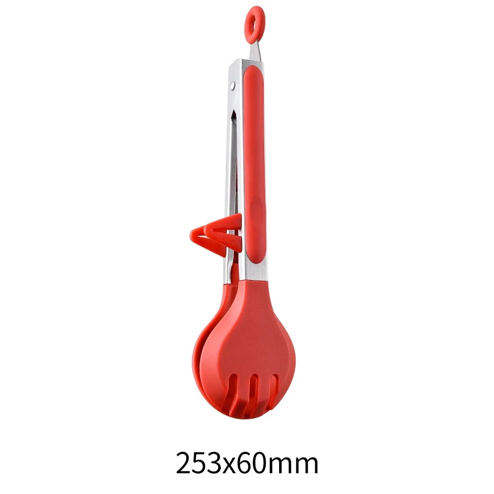 Stainless Steel Food Tongs, 253 x 60 mm, BBQ, Kitchen & Camping - 1Pcs Red