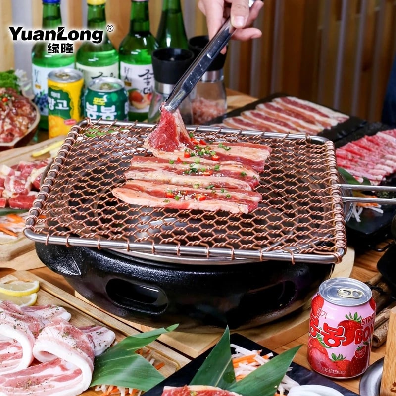 Copper Wire Charcoal BBQ Grill Mesh, Round or Rectangular with Optional Handle