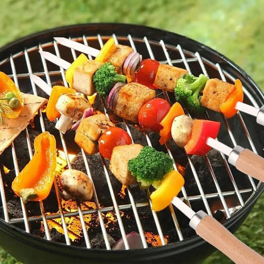 6-Piece Metal BBQ Skewers, 42cm with 32cm Shafts and 10cm Handles