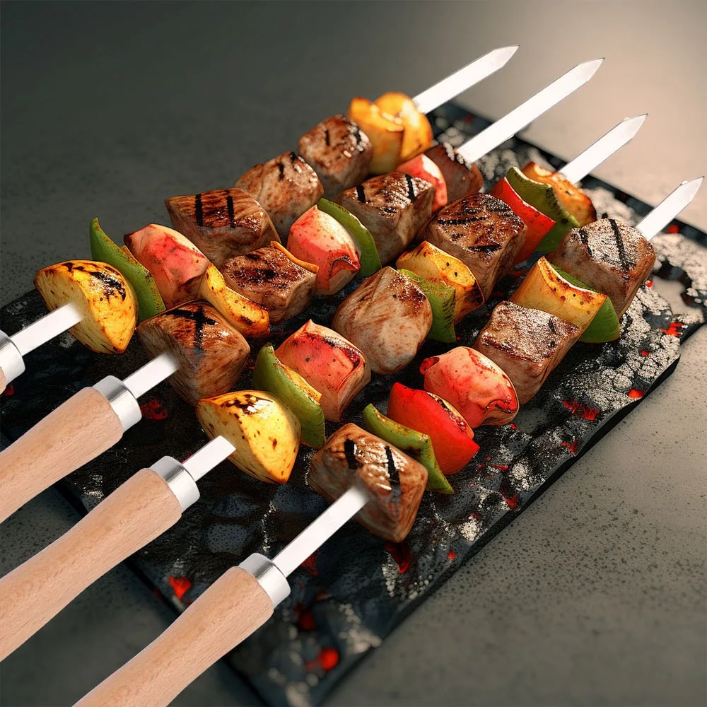 6-Piece Metal BBQ Skewers, 42cm with 32cm Shafts and 10cm Handles