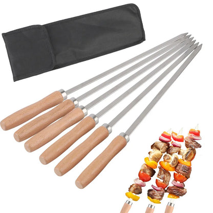 6-Piece Metal BBQ Skewers, 42cm with 32cm Shafts and 10cm Handles