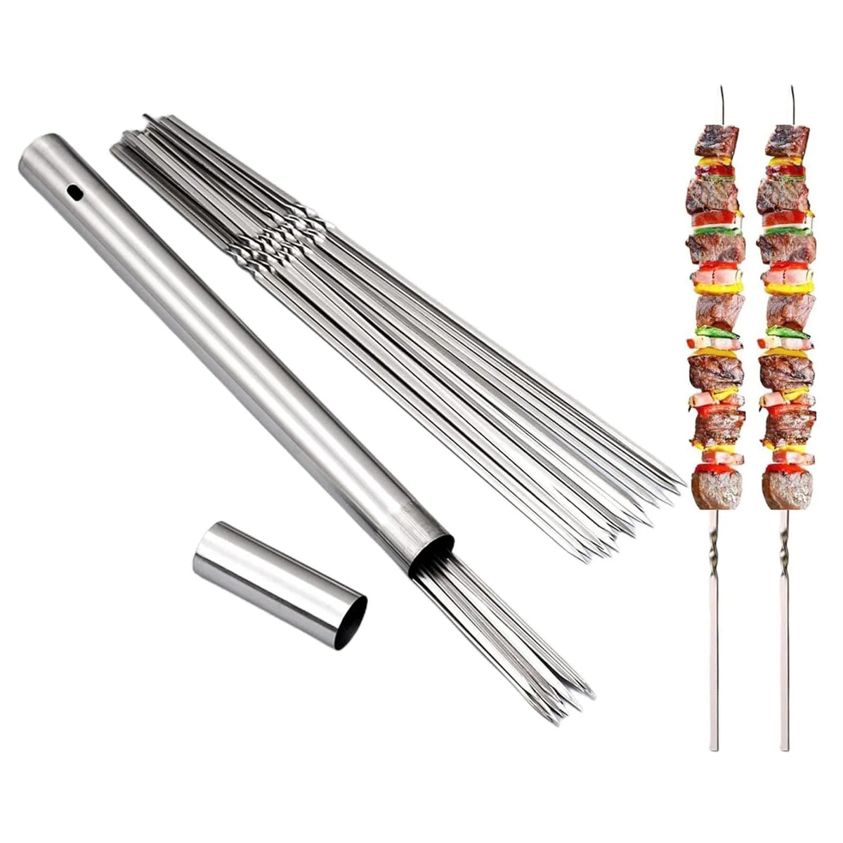 Flat BBQ Skewers, 304 Stainless Steel, 35cm, 40 Pack with Storage Tube