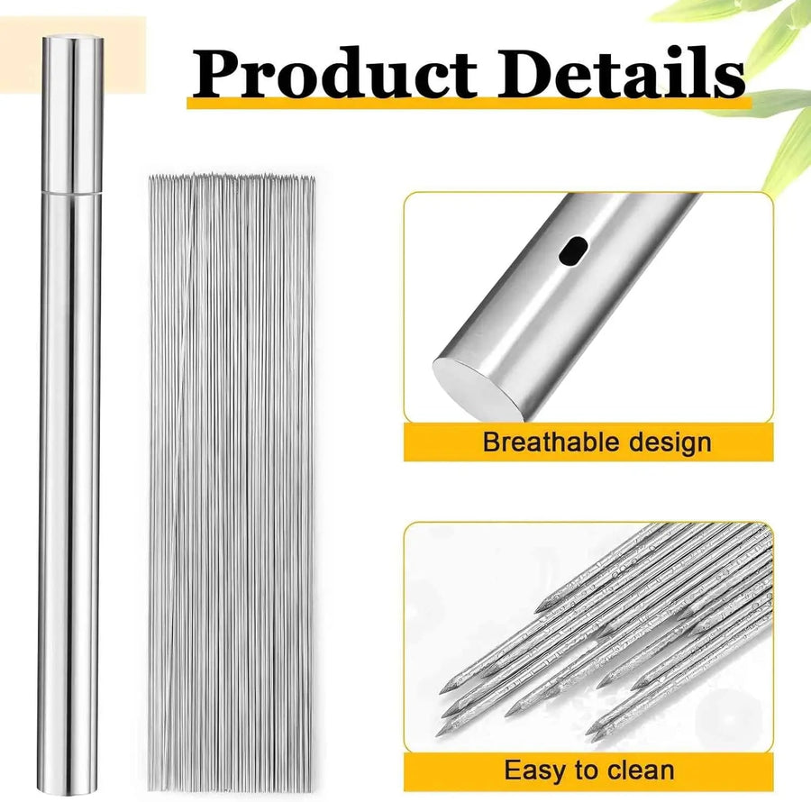 Flat BBQ Skewers, 304 Stainless Steel, 35cm, 40 Pack with Storage Tube