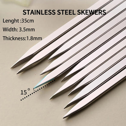 Flat BBQ Skewers, 304 Stainless Steel, 35cm, 40 Pack with Storage Tube
