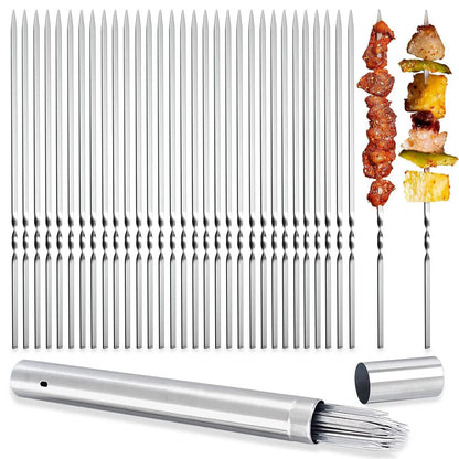 Flat BBQ Skewers, 304 Stainless Steel, 35cm, 40 Pack with Storage Tube