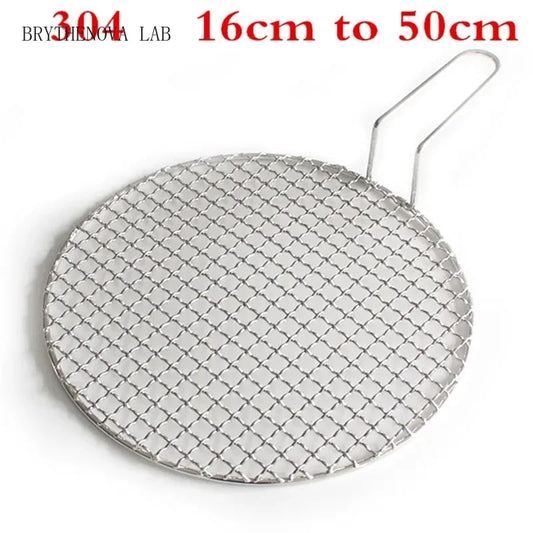 Round 304 Stainless Steel BBQ Mesh Grill Tray with Handle, 16.5-50cm