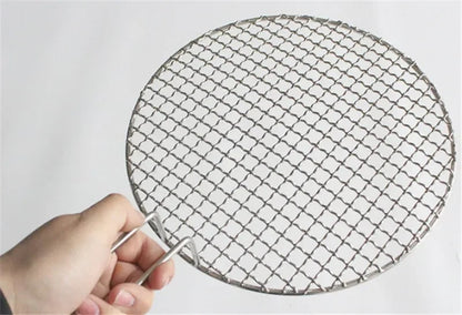 Round 304 Stainless Steel BBQ Mesh Grill Tray with Handle, 16.5-50cm