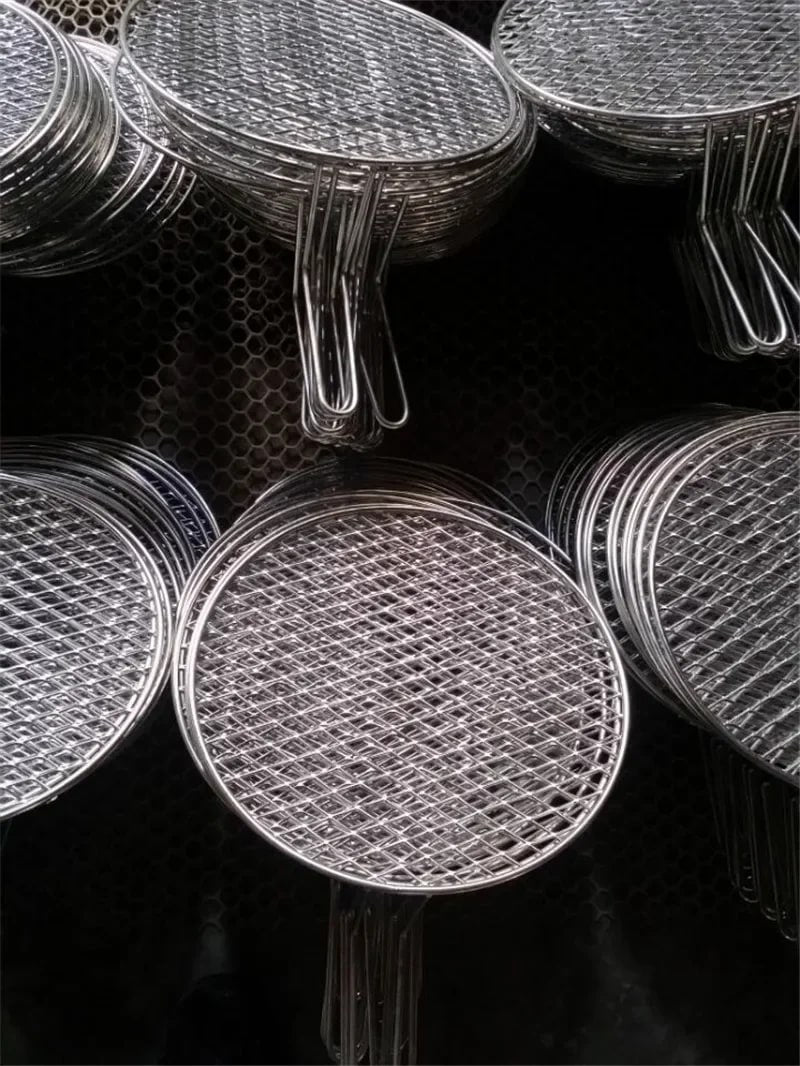 Round 304 Stainless Steel BBQ Mesh Grill Tray with Handle, 16.5-50cm