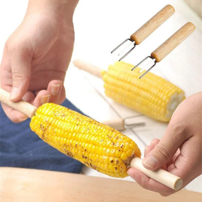 Stainless Steel Corn Holders with Wooden Handles, 2, 4 or 8 Pack