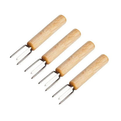 Stainless Steel Corn Holders with Wooden Handles, 2, 4 or 8 Pack - 4Pcs