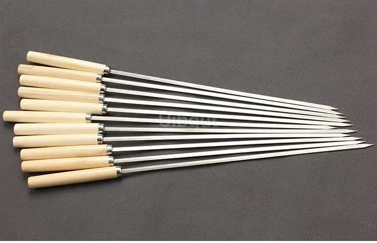 Stainless Steel Flat BBQ Skewers with Wooden Handles, 10-300 Pack