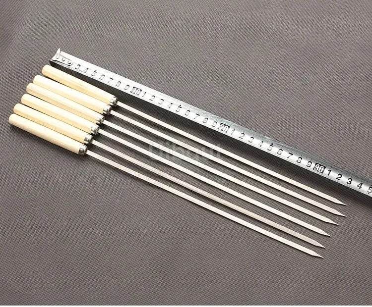 Stainless Steel Flat BBQ Skewers with Wooden Handles, 10-300 Pack