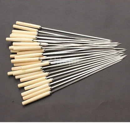 Stainless Steel Flat BBQ Skewers with Wooden Handles, 10-300 Pack