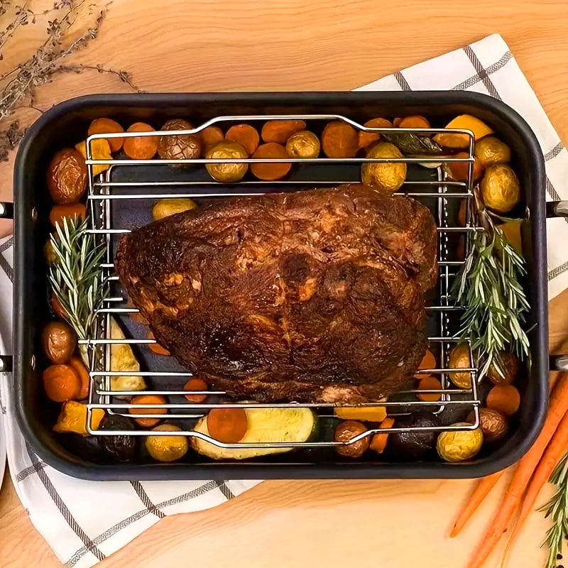 Adjustable Stainless Steel Roast Rack for Turkey, Poultry, Ribs and BBQ Smoking