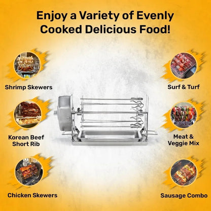 Metal Oven Grill Cage Rotisserie with 10 Skewers, 13.5cm Diameter, 20cm or 25cm Length