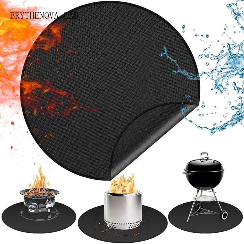 20-Inch Black Fire Pit Mat, Silicone-Coated Fibreglass, for Round Fire Pits and BBQs