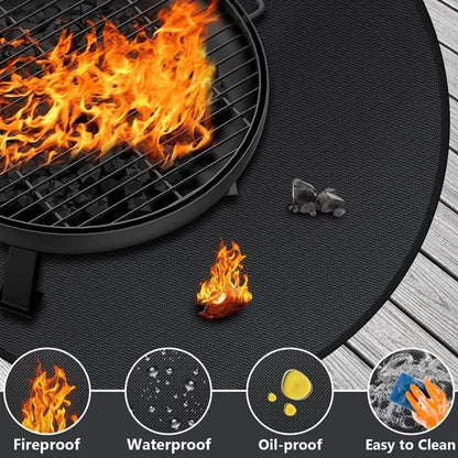 20-Inch Black Fire Pit Mat, Silicone-Coated Fibreglass, for Round Fire Pits and BBQs