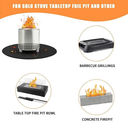 20-Inch Black Fire Pit Mat, Silicone-Coated Fibreglass, for Round Fire Pits and BBQs