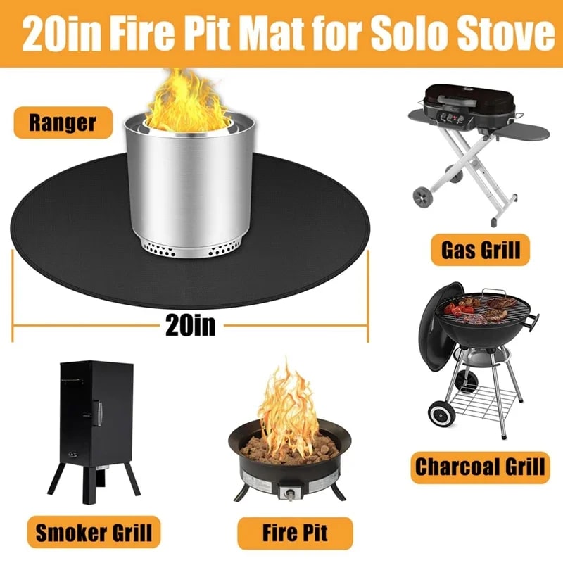 20-Inch Black Fire Pit Mat, Silicone-Coated Fibreglass, for Round Fire Pits and BBQs