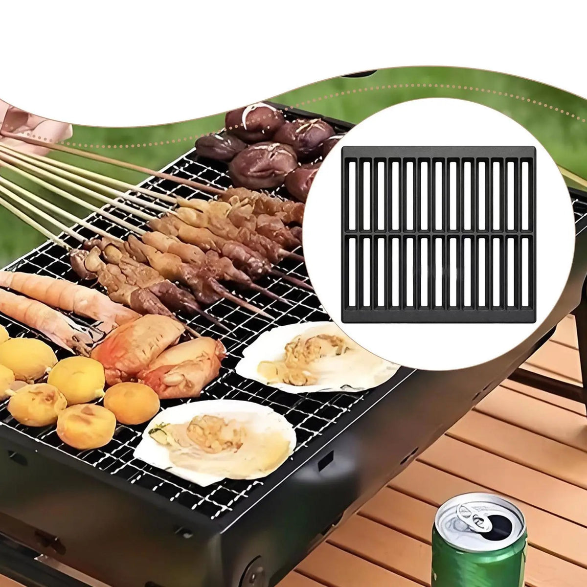 Cast Iron BBQ Grill Grate, XL 30 x 26 x 1.5cm, Heat-Resistant Barbecue Cooking