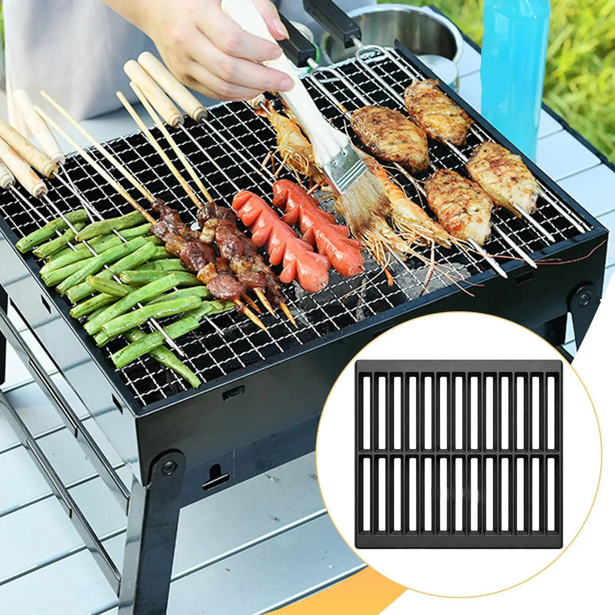 Cast Iron BBQ Grill Grate, XL 30 x 26 x 1.5cm, Heat-Resistant Barbecue Cooking