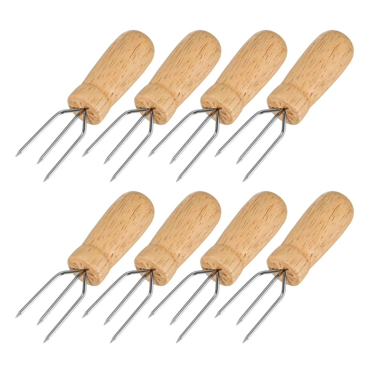 Stainless Steel Corn Holders with Wooden Handles, BBQ Grilling Forks, Large Medium or Smal - Small