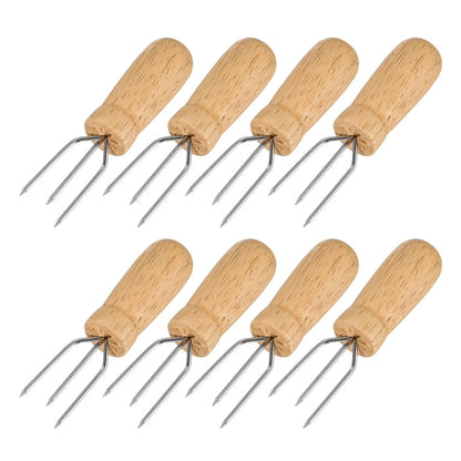Stainless Steel Corn Holders with Wooden Handles, BBQ Grilling Forks, Large Medium or Smal - Small