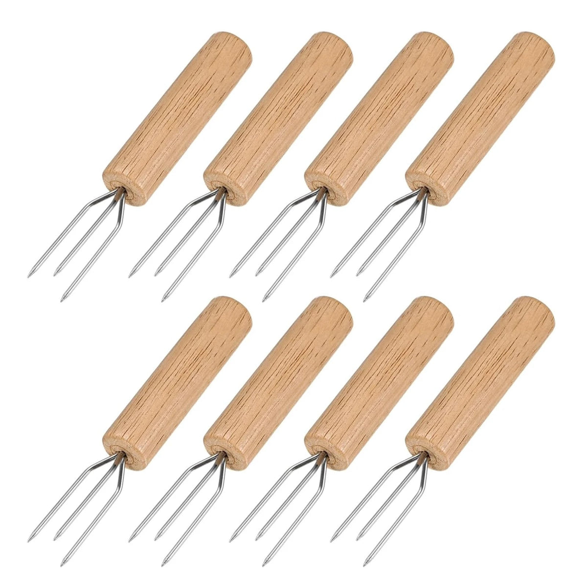 Stainless Steel Corn Holders with Wooden Handles, BBQ Grilling Forks, Large Medium or Smal - Medium