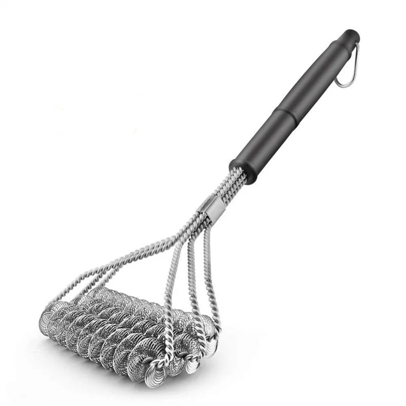 Stainless Steel BBQ Grill Brush with Scraper, Galvanized Finish, Model 2406298 - D-Three-head spring