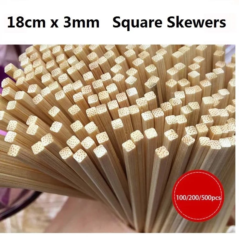 Flat Bamboo BBQ Skewers 18cm x 3mm Square Wood Roasting Sticks