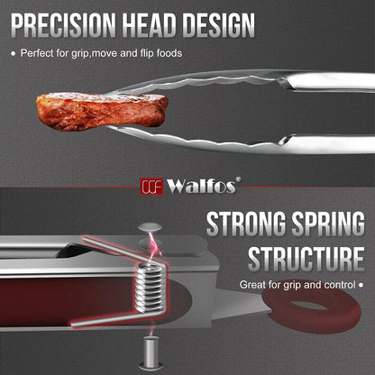 Walfos Red Stainless Steel BBQ Tongs with Non-Slip Grip, 7, 9 or 12 Inch