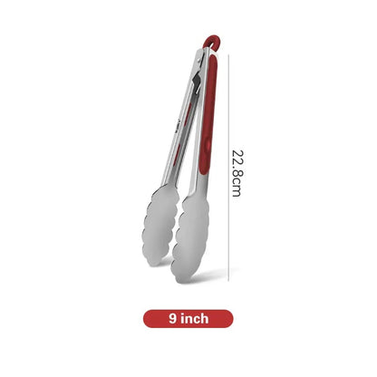 Walfos Red Stainless Steel BBQ Tongs with Non-Slip Grip, 7, 9 or 12 Inch - 9 inch