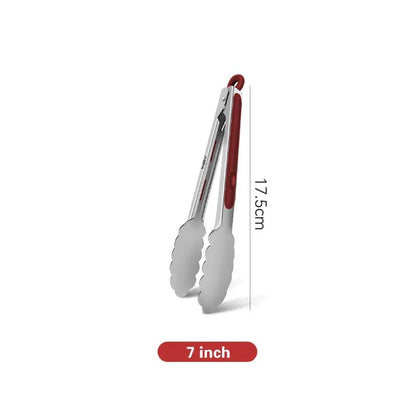 Walfos Red Stainless Steel BBQ Tongs with Non-Slip Grip, 7, 9 or 12 Inch - 7 inch