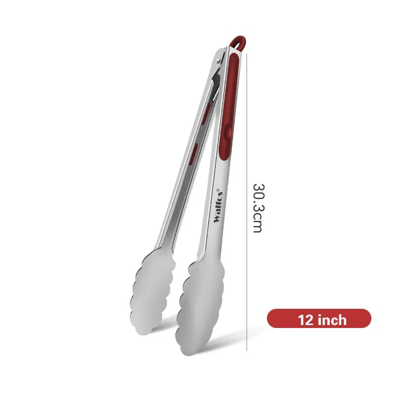 Walfos Red Stainless Steel BBQ Tongs with Non-Slip Grip, 7, 9 or 12 Inch - 12 inch