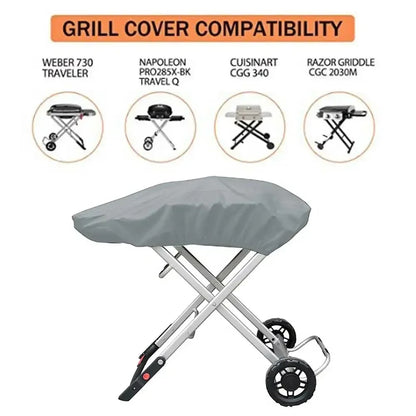 Portable Gas Grill Cover for Weber Traveler 9010001, Waterproof Polyester, Black/Grey