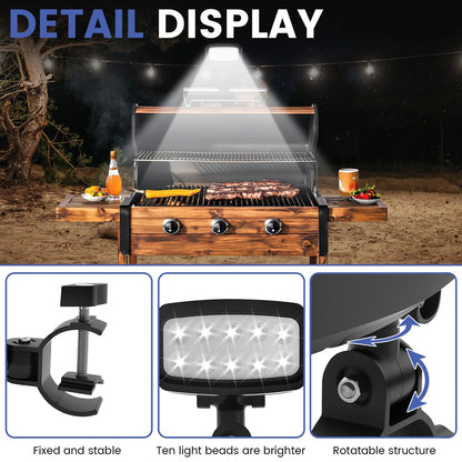 Outdoor BBQ Grill Light, 360° Rotating LED Lamp, 10 LEDs, ABS Plastic, YY-107