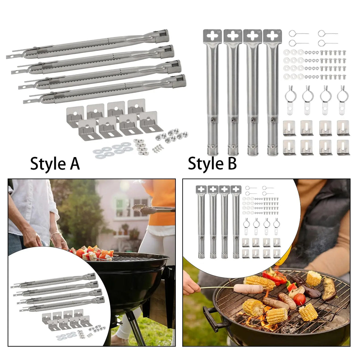 MagiDeal 4-Piece 304 Stainless Steel Gas Grill Tube Burners, Style A or B