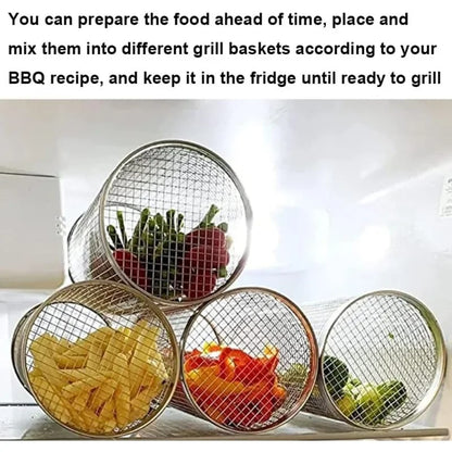Cylindrical BBQ Grill Basket Rolling Grilling Cage, 20cm or 30cm