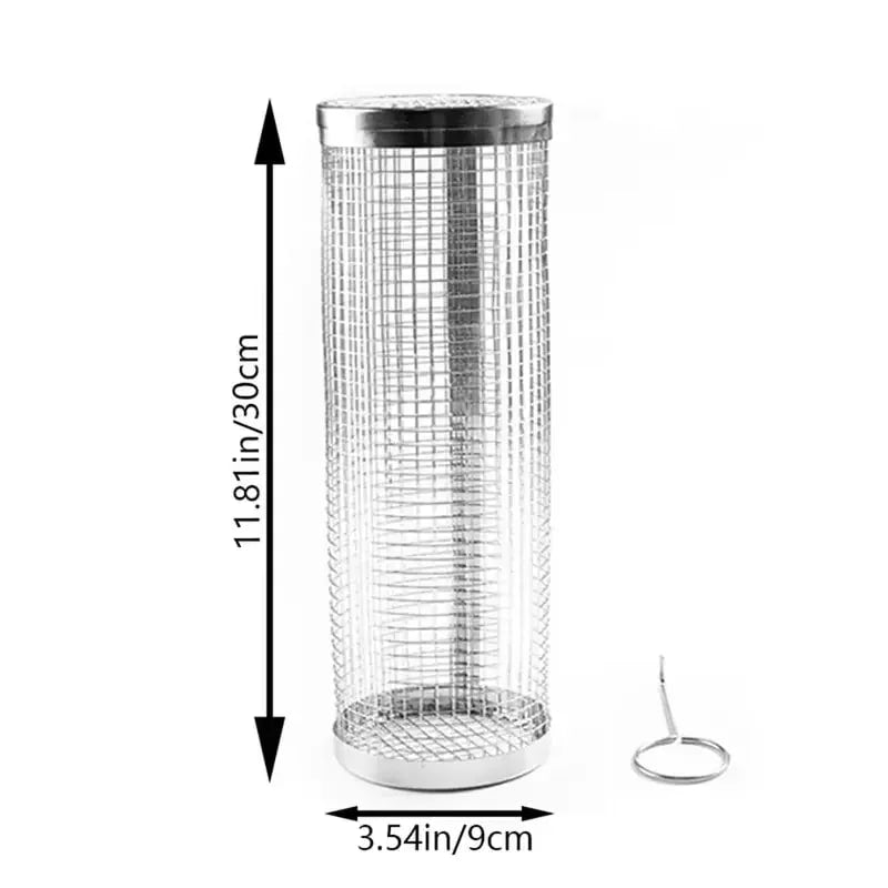 Cylindrical BBQ Grill Basket Rolling Grilling Cage, 20cm or 30cm - Grey